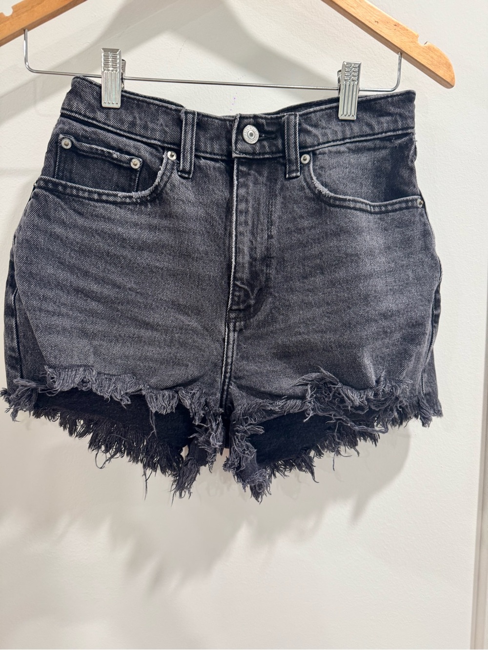 Abercrombie & Fitch Black Frayed as the Mom High Rise Denim Shorts - Curve Love